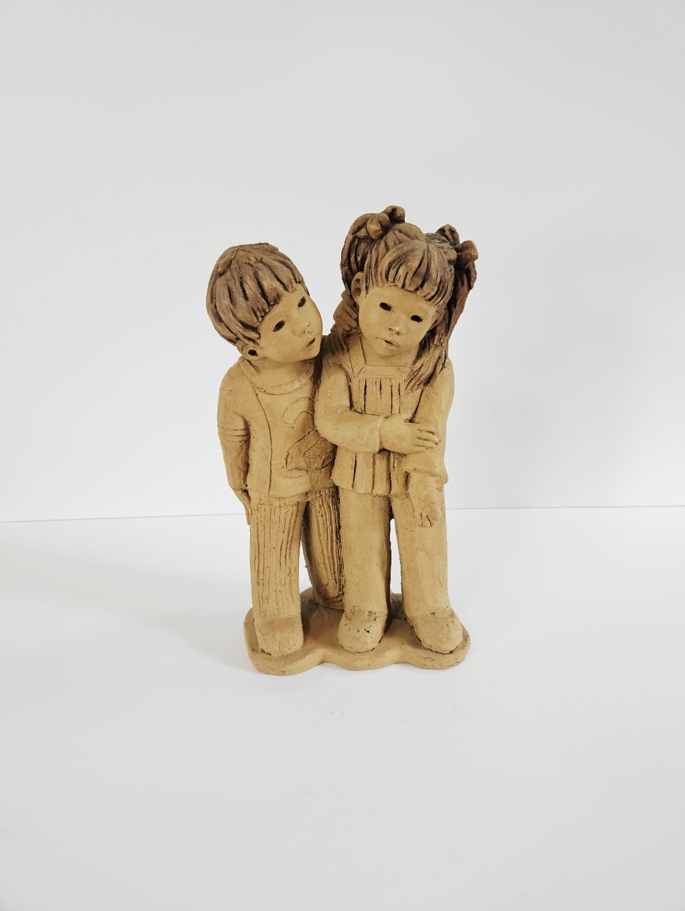 Vintage '70s Lee Bortin Studio Art Boy & Girl Clay Statue Figurine Sculpture